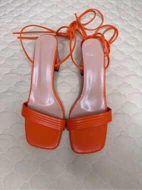 Women’s Orange Strappy Block Heel Sandals